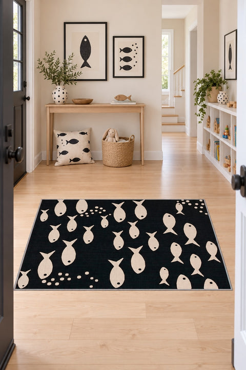 R2048 Printed Kitchen Rug in a hallway