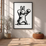 Rabbit Pop Art Wall Art – Black-and-White Boxing Bunny Print