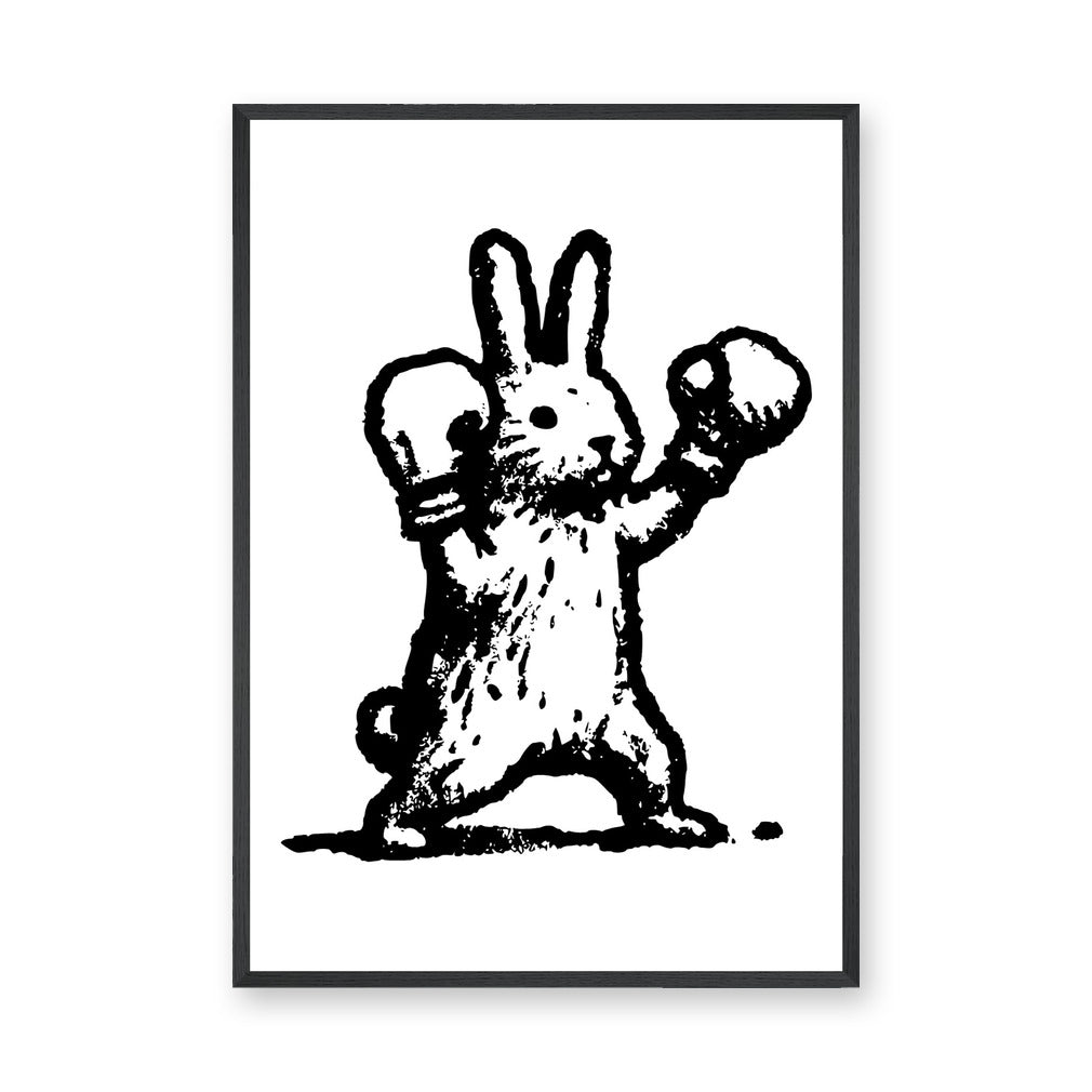 Rabbit Pop Art Wall Art – Black-and-White Boxing Bunny Print