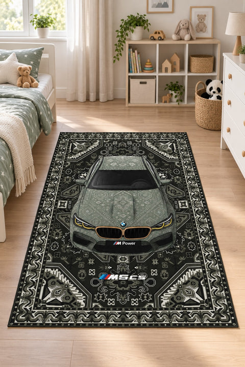 Racing Car Retro Kids Rug in a nursery