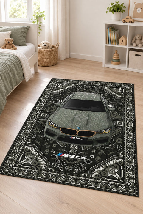 Racing Car Retro Kids Rug in a nursery