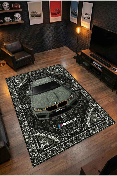 Racing Car Retro Kids Rug in a living room