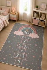 Rainbow Hopscotch Kids Area Rug in a nursery