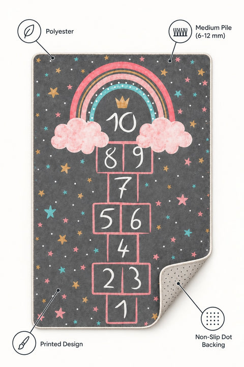 Rainbow Hopscotch Kids Area Rug – features