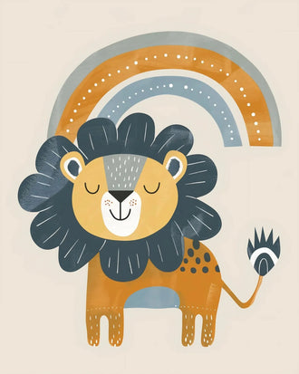 Rainbow Lion Kids Nursery Wall Art – Cute Boho Animal Print