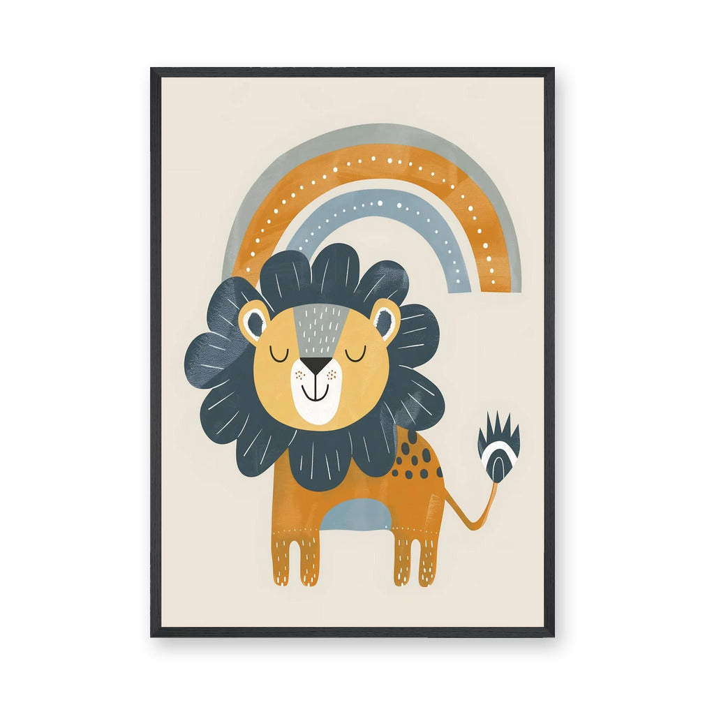 Rainbow Lion Kids Nursery Wall Art – Cute Boho Animal Print