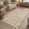 Raised Abstract Modern Area Rug – Beige in a living room
