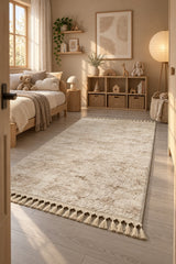Raised Abstract Modern Area Rug – Beige in a nursery