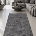 Raised Abstract Modern Area Rug – Charcoal in a living room