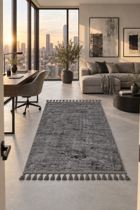 Raised Abstract Modern Area Rug – Charcoal in a office