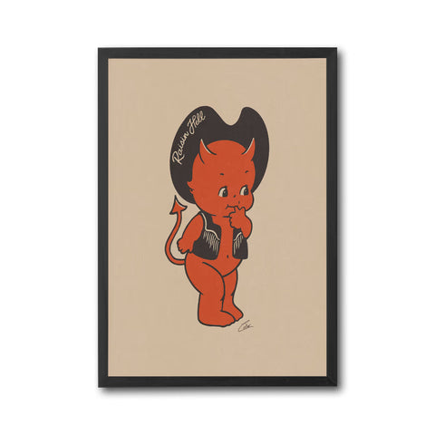 Raisin Hell Nostalgic Devil Print, Retro Funny Wall Print