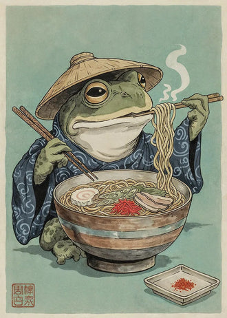Ramen Frog Traditional Vintage Wall Art – Japanese Ramen Illustration