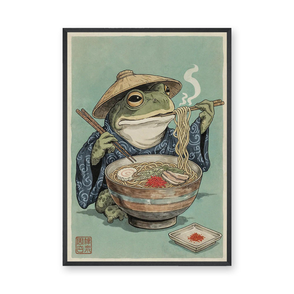 Ramen Frog Traditional Vintage Wall Art – Japanese Ramen Illustration