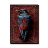 Raven Botanical Eclectic Wall Art – Blue-Black Bird on Ornate Red
