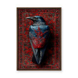 Raven Botanical Eclectic Wall Art – Blue-Black Bird on Ornate Red