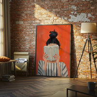 Reading Woman Fine Print | Expressive Contemporary Portrait | Bold Orange Feminine Artwork | Cozy Autumn Wall Décor Poster