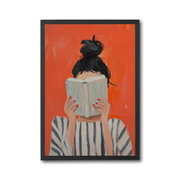 Reading Woman Fine Print | Expressive Contemporary Portrait | Bold Orange Feminine Artwork | Cozy Autumn Wall Décor Poster