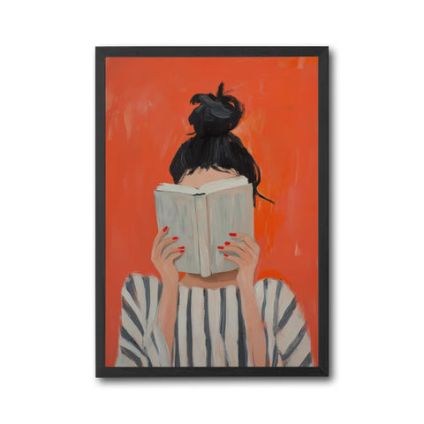 Reading Woman Fine Print | Expressive Contemporary Portrait | Bold Orange Feminine Artwork | Cozy Autumn Wall Décor Poster