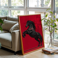 Rearing Black Horse Home Art Wall Poster – Elegant Equestrian Aesthetic Print for Home Decor