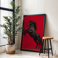 Rearing Black Horse Home Art Wall Poster – Elegant Equestrian Aesthetic Print for Home Decor
