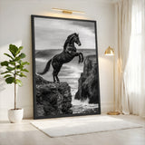 Rearing Horse Coastal Wall Art – Black and White Seaside Cliff Print