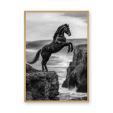 Rearing Horse Coastal Wall Art – Black and White Seaside Cliff Print