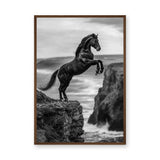 Rearing Horse Coastal Wall Art – Black and White Seaside Cliff Print