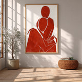 Red Abstract Figure Minimalist Line Art Wall Art – Seated Red Figure