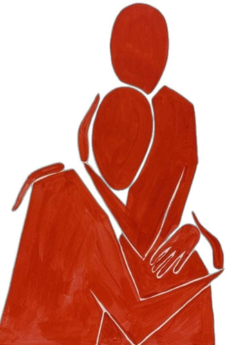 Red Abstract Figure Minimalist Line Art Wall Art – Seated Red Figure