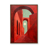Red Arch Stairway Modern Wall Art – Surreal Arches and Moon