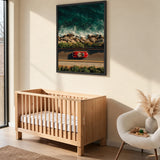Red Convertible Coastal Wall Art – Rocky Shoreline Ocean Road Print