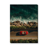 Red Convertible Coastal Wall Art – Rocky Shoreline Ocean Road Print