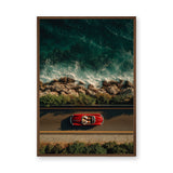 Red Convertible Coastal Wall Art – Rocky Shoreline Ocean Road Print