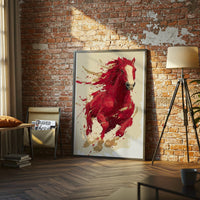 Red Horse Expressive Wall Print Poster – Aesthetic Minimal Horse Painting Print