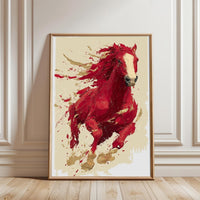 Red Horse Expressive Wall Print Poster – Aesthetic Minimal Horse Painting Print