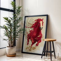 Red Horse Expressive Wall Print Poster – Aesthetic Minimal Horse Painting Print
