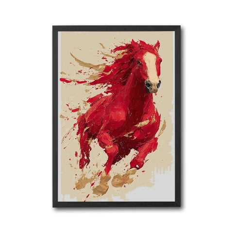 Red Horse Expressive Wall Print Poster – Aesthetic Minimal Horse Painting Print