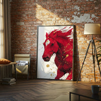 Red Horse Non-Figurative Wall Décor Print – Sleek Horse Painting Print for Home Decor