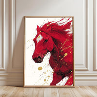 Red Horse Non-Figurative Wall Décor Print – Sleek Horse Painting Print for Home Decor