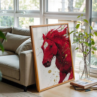 Red Horse Non-Figurative Wall Décor Print – Sleek Horse Painting Print for Home Decor