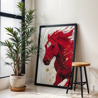 Red Horse Non-Figurative Wall Décor Print – Sleek Horse Painting Print for Home Decor