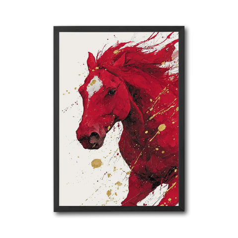 Red Horse Non-Figurative Wall Décor Print – Sleek Horse Painting Print for Home Decor