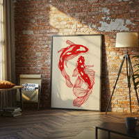 Red Koi Fish Japanese Artwork, Retro Inspired Aesthetic Wall Poster, Trendy Printable Wall Poster Decor