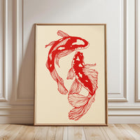 Red Koi Fish Japanese Artwork, Retro Inspired Aesthetic Wall Poster, Trendy Printable Wall Poster Decor
