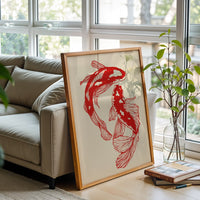 Red Koi Fish Japanese Artwork, Retro Inspired Aesthetic Wall Poster, Trendy Printable Wall Poster Decor