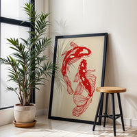 Red Koi Fish Japanese Artwork, Retro Inspired Aesthetic Wall Poster, Trendy Printable Wall Poster Decor