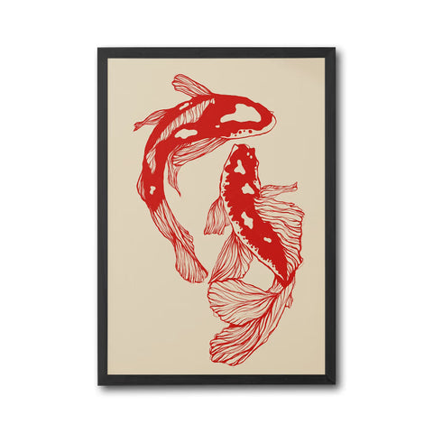 Red Koi Fish Japanese Artwork, Retro Inspired Aesthetic Wall Poster, Trendy Printable Wall Poster Decor