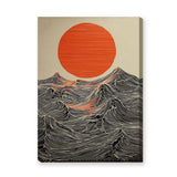Red Sun Mountain Line Art Wall Art – Japandi Landscape Print