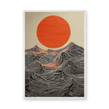 Red Sun Mountain Line Art Wall Art – Japandi Landscape Print
