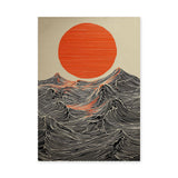 Red Sun Mountain Line Art Wall Art – Japandi Landscape Print